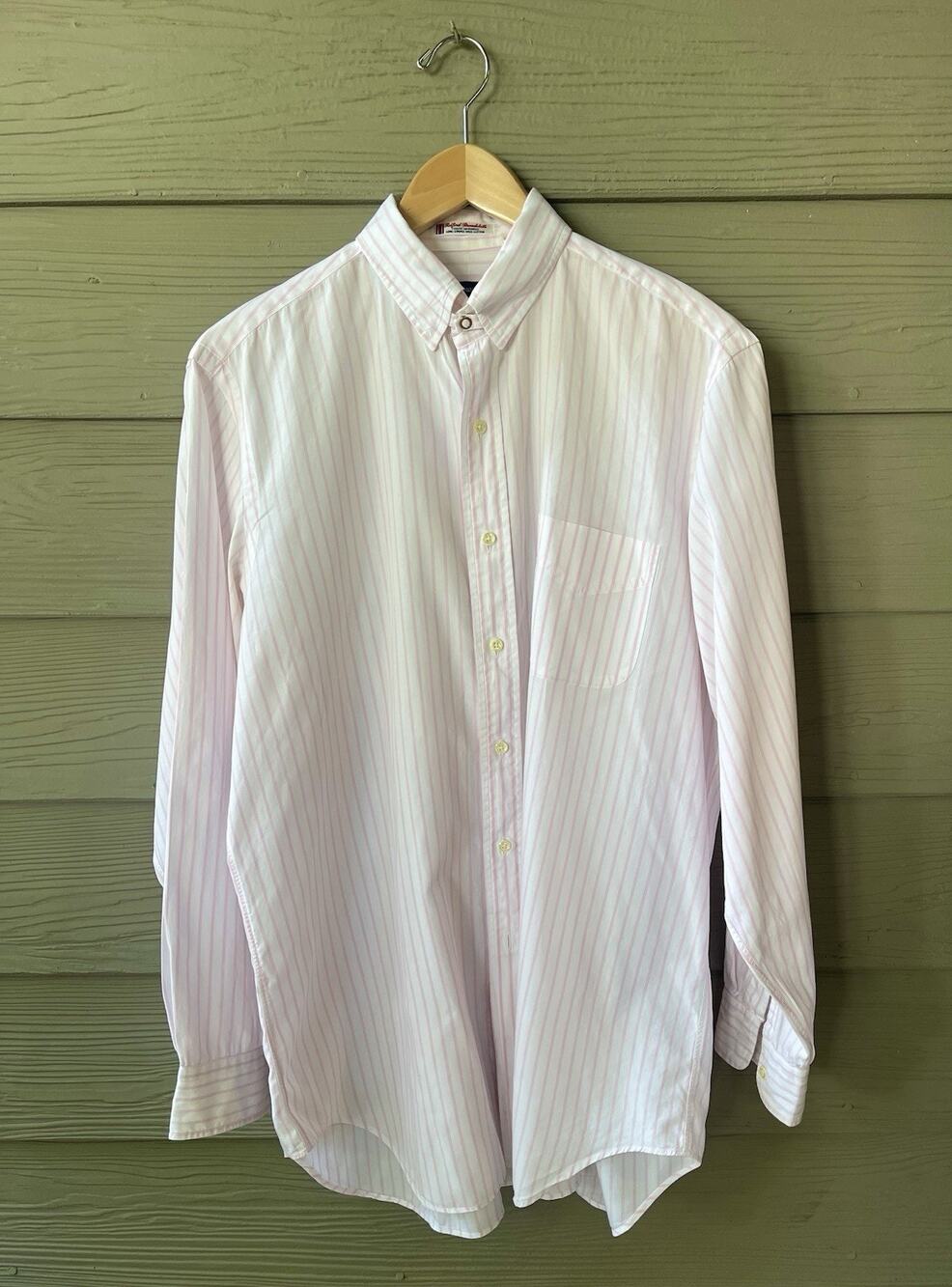 Vintage Kenneth Gordon Pink Stripe Button Down Shirt Made USA XL